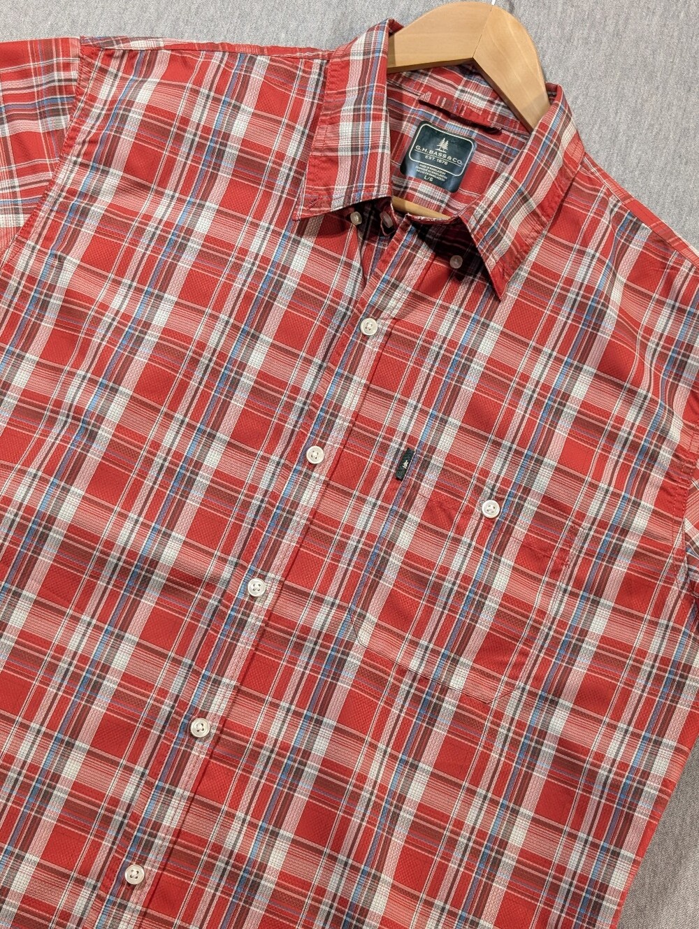 G.H. Bass & Co. Plaid Shirt Sleeve Shirt Men's Large Red Grey Blue NWOT